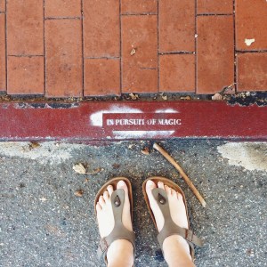 I keep finding little spray-painted phrases and pictures around Santa Monica. Love the concept. Here's one featuring my feet and a stick.